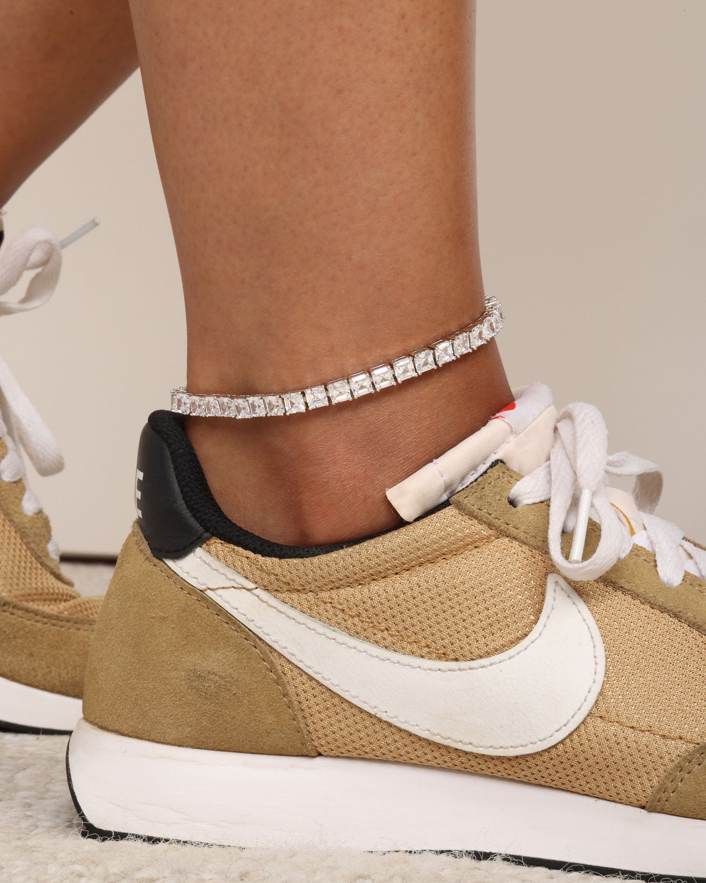 The Queen's Anklet 5mm - Silver|White Diamondettes