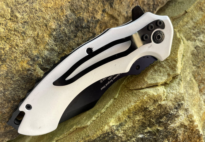 G. Sears Style Blade Spring Assisted Knife - White - AnyTime Blades