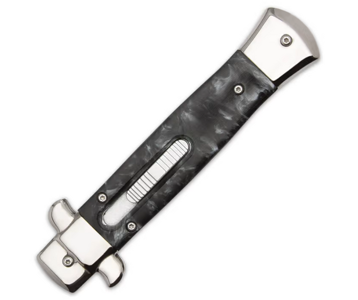 9" Stiletto OTF Knife - Automatic Black Marbelized - AnyTime Blades