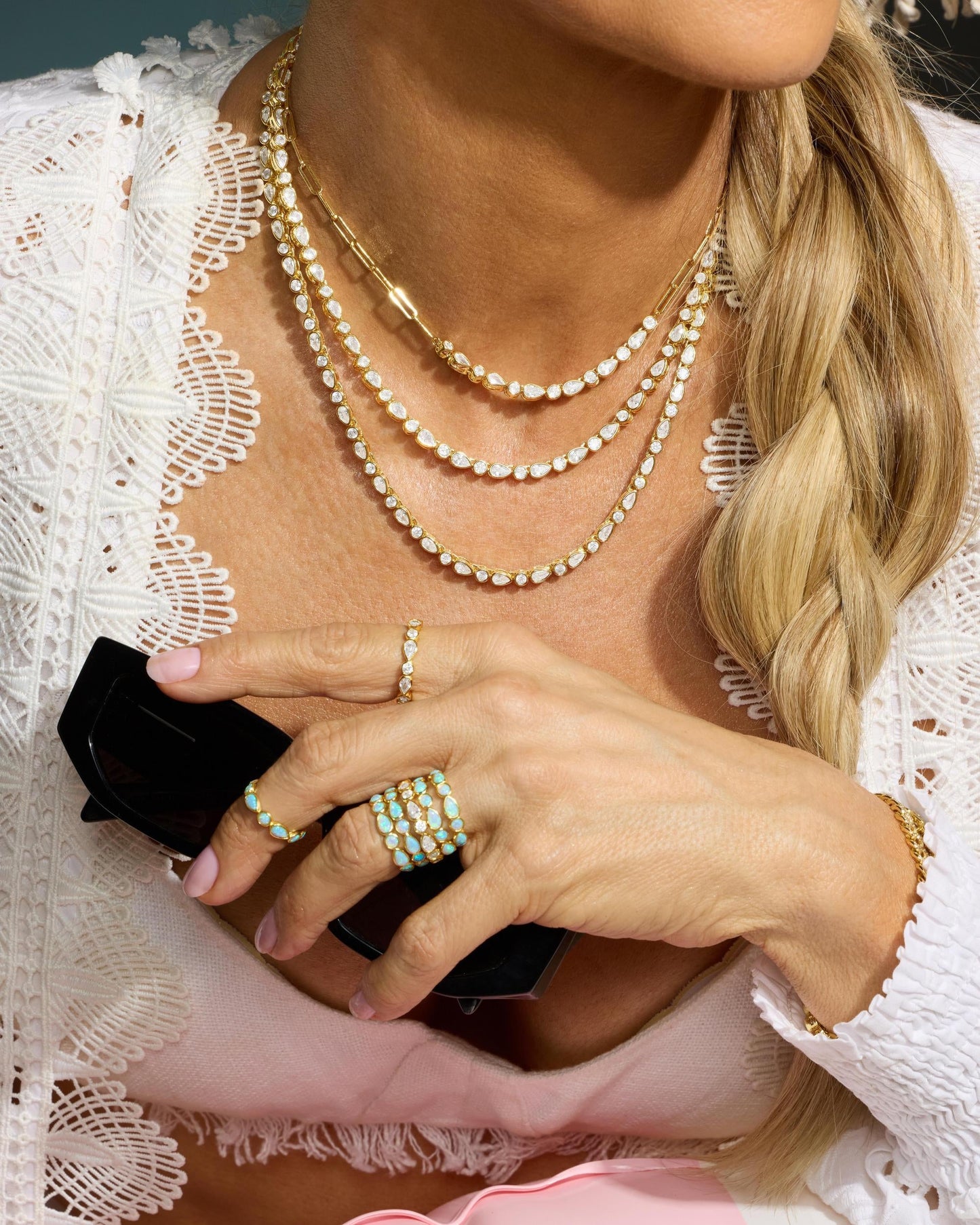 Isla Samantha Tennis Necklace - Gold|White Diamondettes