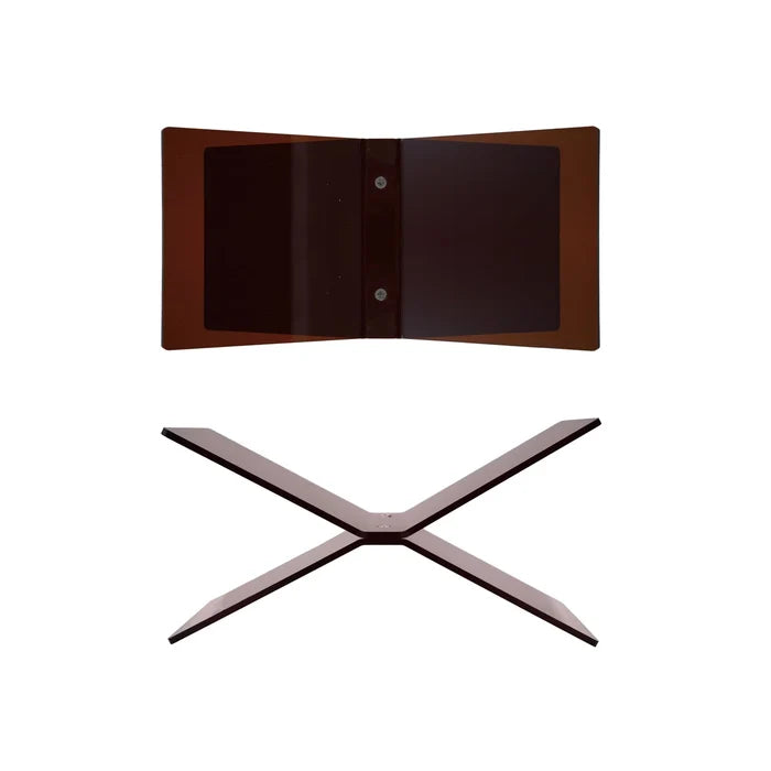 Minimalist acrylic book holder with a clear, foldable design for displaying cookbooks or magazines on flat surfaces