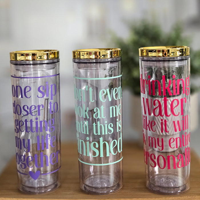 Drinking Water Like It Will Fix My Personality Funny Acrylic Tumbler with Gold Lid, Iced Coffee Cup for Her, Water Bottle, Summer Gift Salt and Sparkle