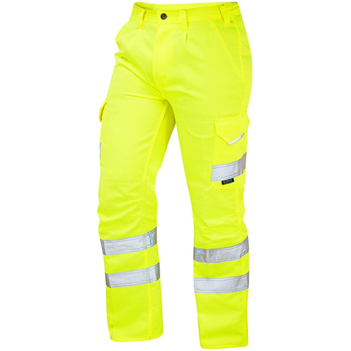 Leo Workwear Bideford Yellow EcoViz Polycotton Hi Vis Cargo Trouser