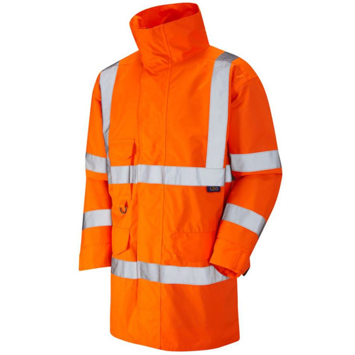 Leo Workwear Torridge Orange Mesh Lined Breathable Waterproof Hi Vis Jacket