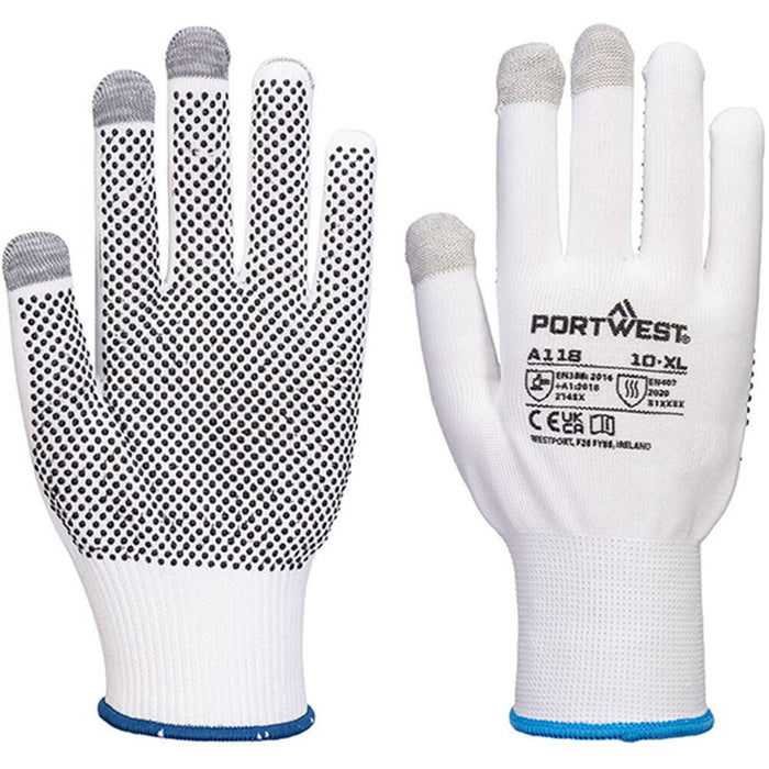 Portwest A118 PVC Dotted Touchscreen Glove Multipack (Pack 12)