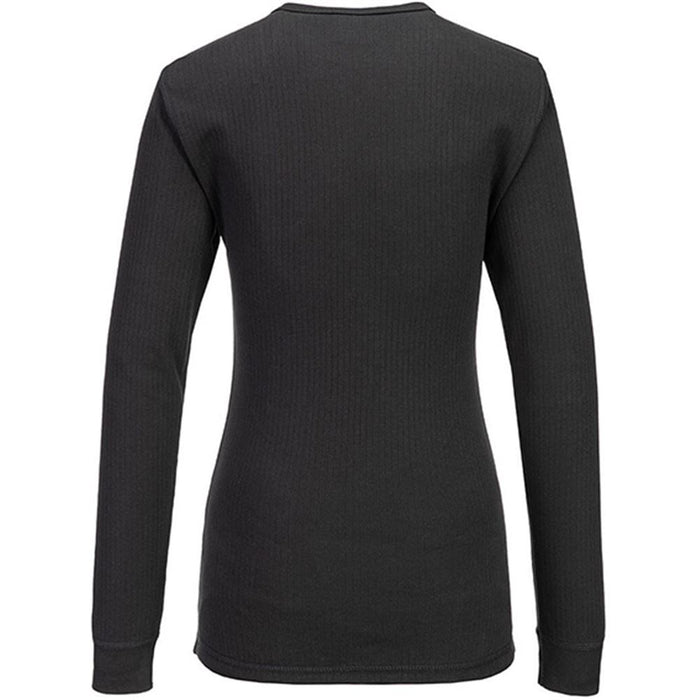 Portwest B126 Women's Black Polycotton Thermal Long Sleeve Baselayer T-Shirt 200g