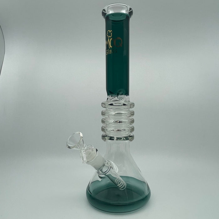 Accented Beaker Enhanced Filtration: Smoq Glass 12-Inch, Durable Borosilicate Glass, Vibrant Design, Smooth Airflow, Cooling, Easy to Clean, Portable.