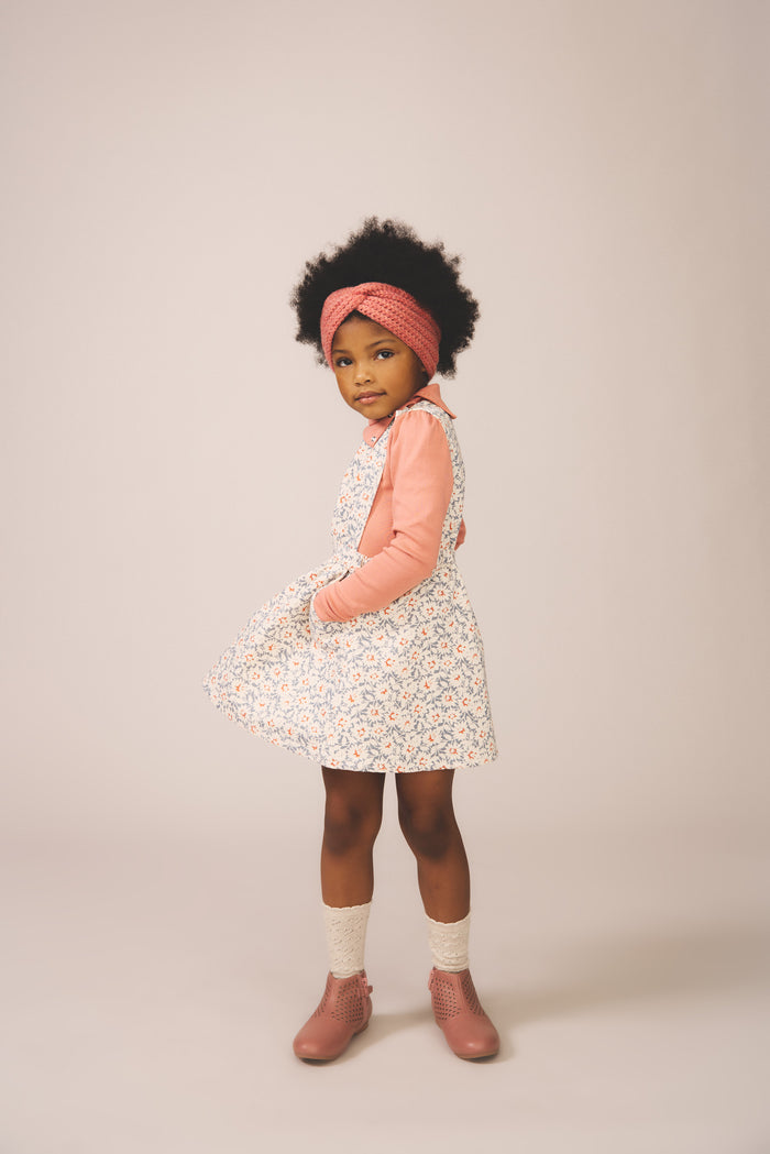 Tippi Pinafore in Mums Print, Powder