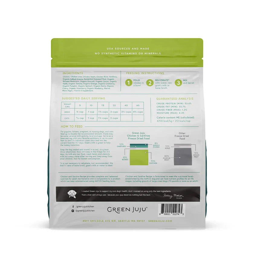 Green Juju Extras Chicken & Sardine – Complete & Balanced Freeze-Dried Meal