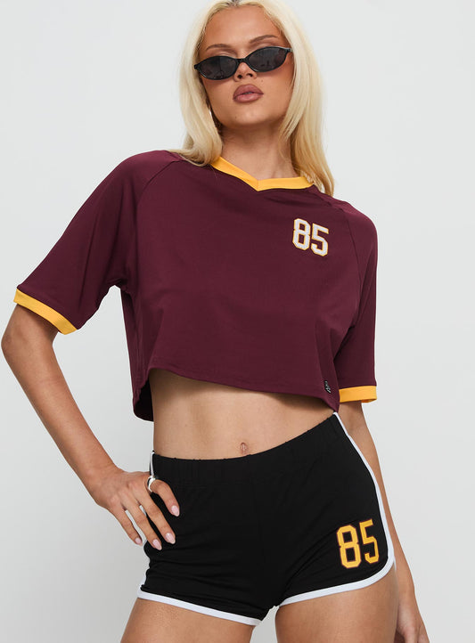 ASU Cropped Soccer Jersey Tee Maroon
