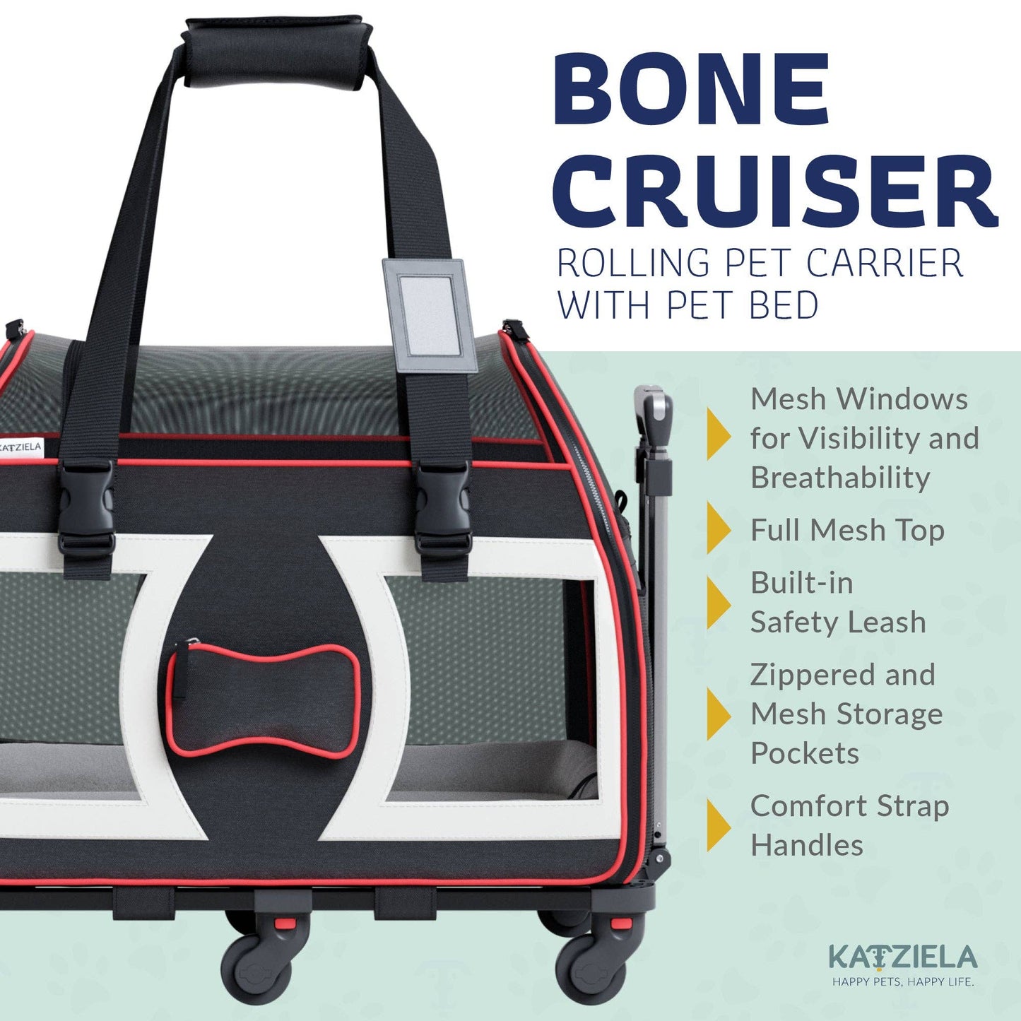 Bone Cruiser Pet Carrier with Removable Wheels - 2 Options: Gray and Red