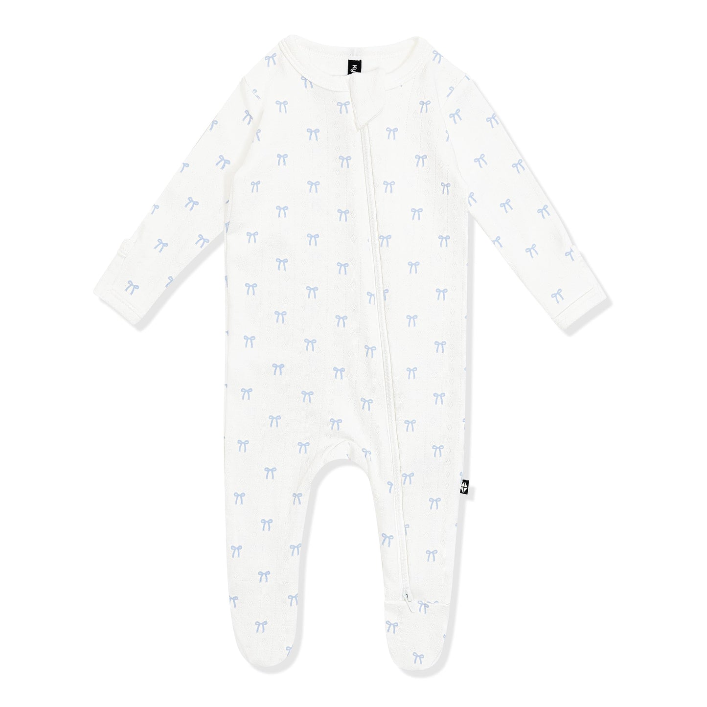 Pointelle Zippered Footie in Sweet Blue Bow