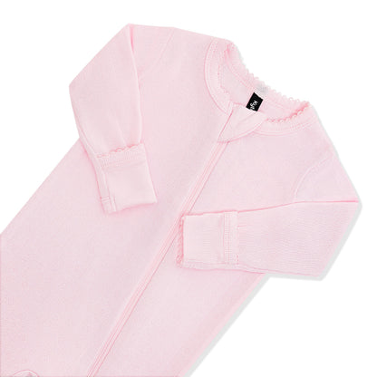 Pointelle Zippered Footie in Sakura