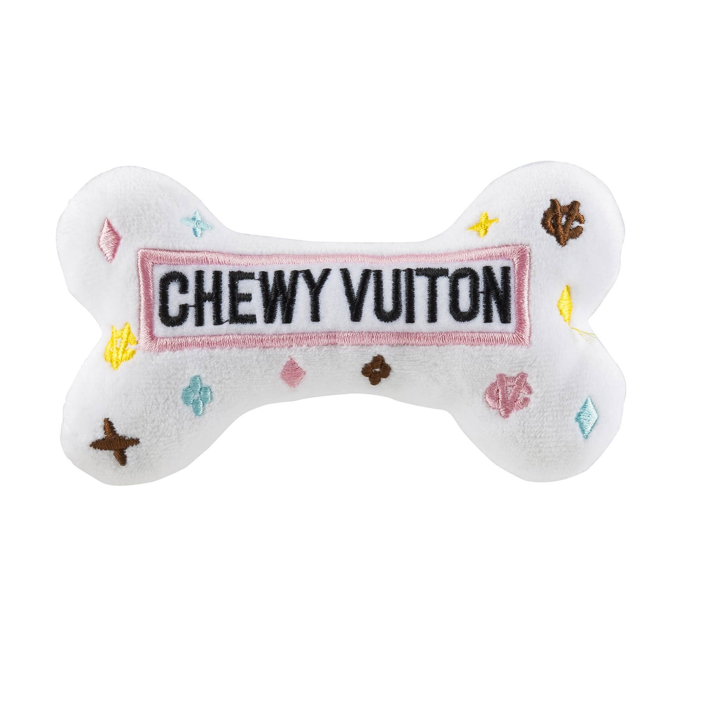 Haute Diggity Dog - White Chewy Vuiton Bone and Ball Squeaker Dog Toy: Large