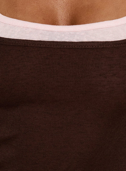 Adoree 3/4 Sleeve Layered Mini Dress Chocolate / Pink