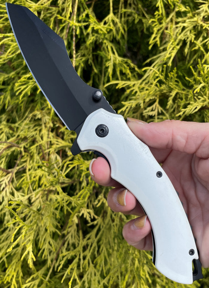 G. Sears Style Blade Spring Assisted Knife - White - AnyTime Blades