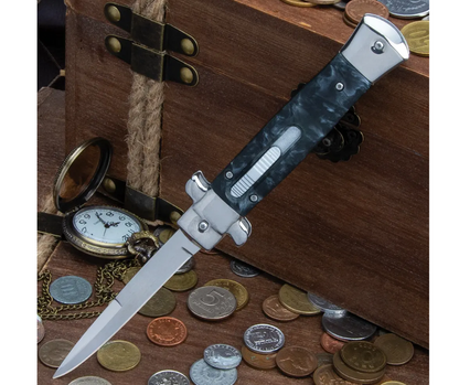 9" Stiletto OTF Knife - Automatic Black Marbelized - AnyTime Blades