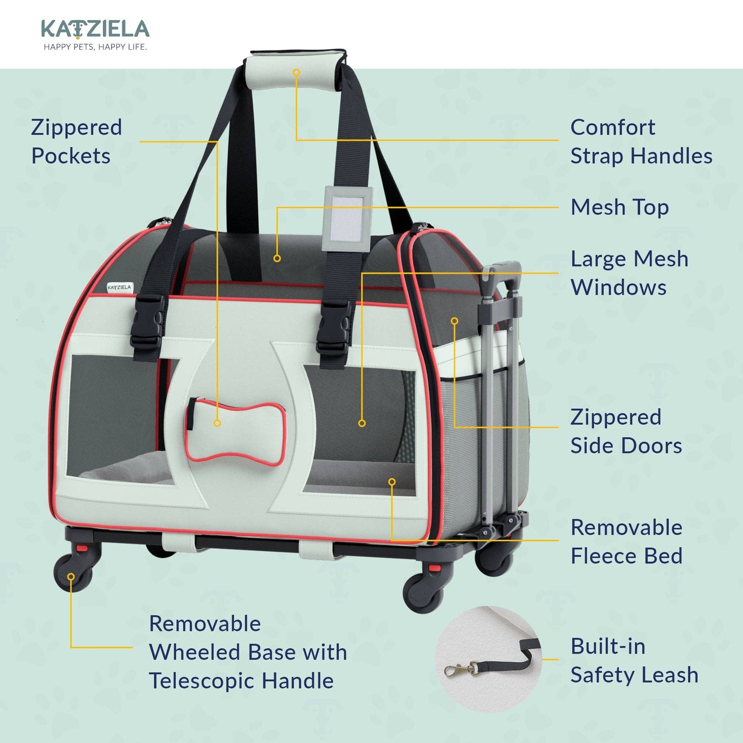 Bone Cruiser Pet Carrier with Removable Wheels - 2 Options: Gray and Red