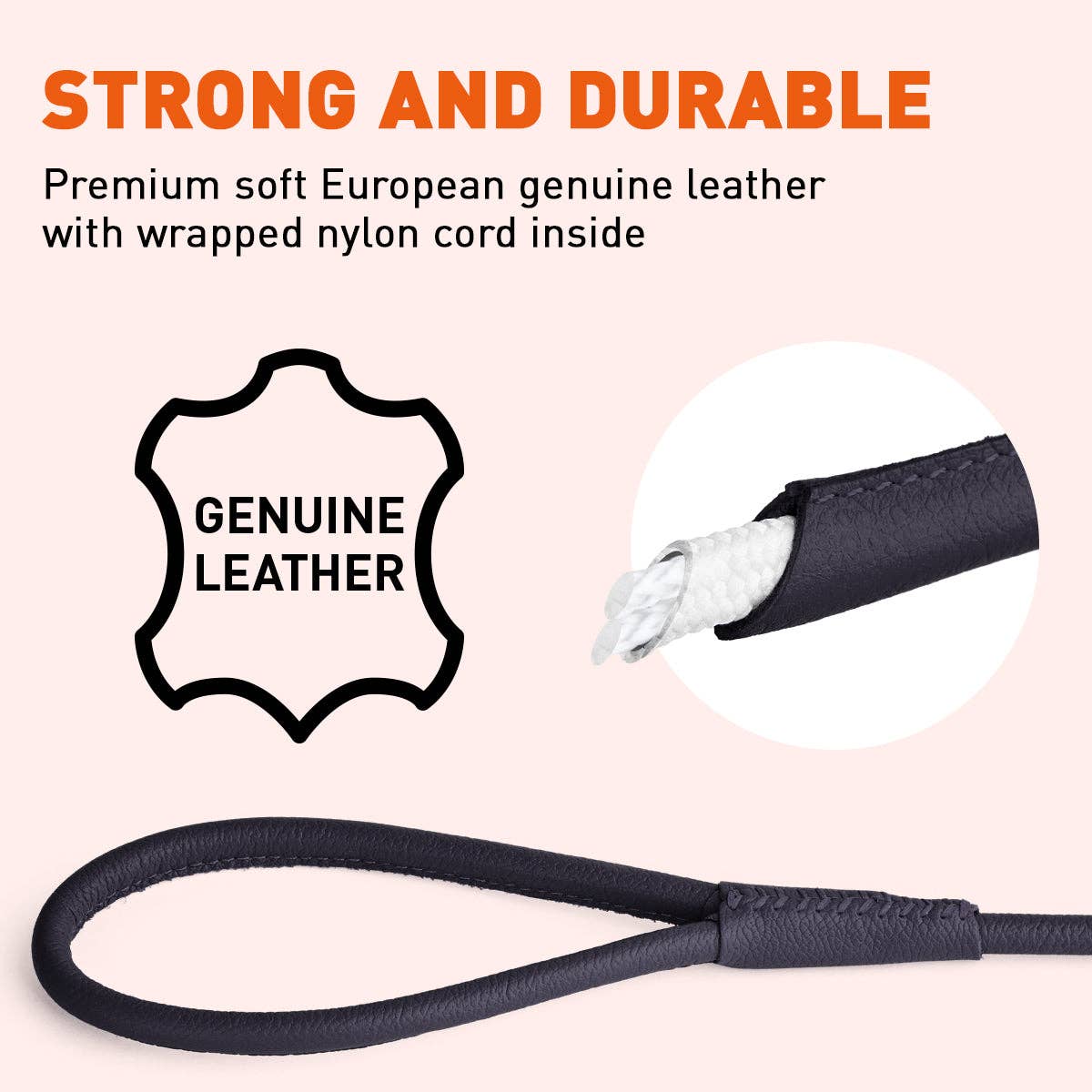 Dogline - Soft Leather Round Lead