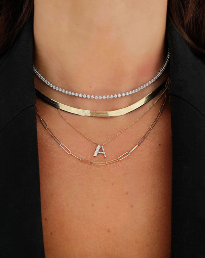 Baguette + Pavé Initial Necklace