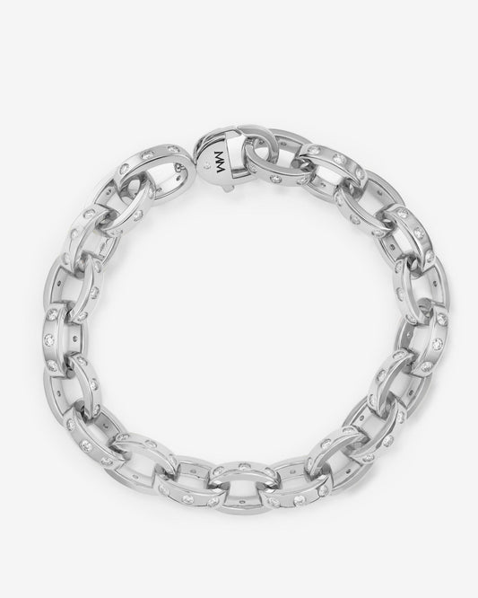Ashley Chain Link Bracelet 9mm - Silver|White Diamondettes