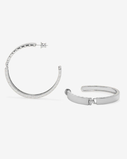 Ashley Lock Hoops 2" - Silver|White Diamondettes