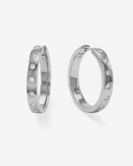 Ashley Reversible Hoops 1" - Silver|White Diamondettes