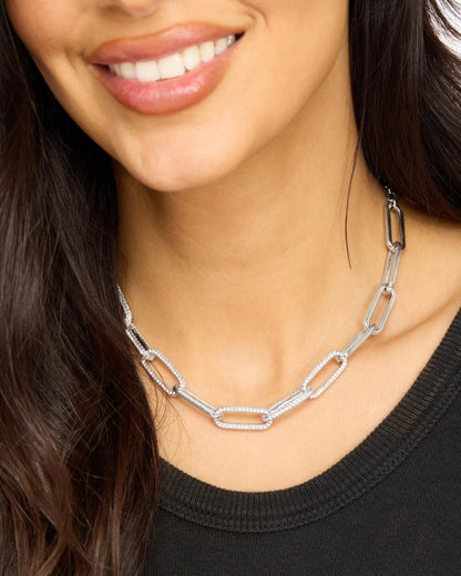 Carrie Pavé Chain Necklace 8mm - Silver|White Diamondettes