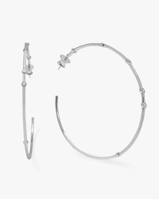Big Ass Hoops 2.5" - Silver|White Diamondettes