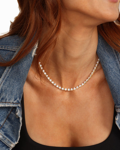 She's an Icon Tennis Necklace 4mm - Gold|White Diamondettes
