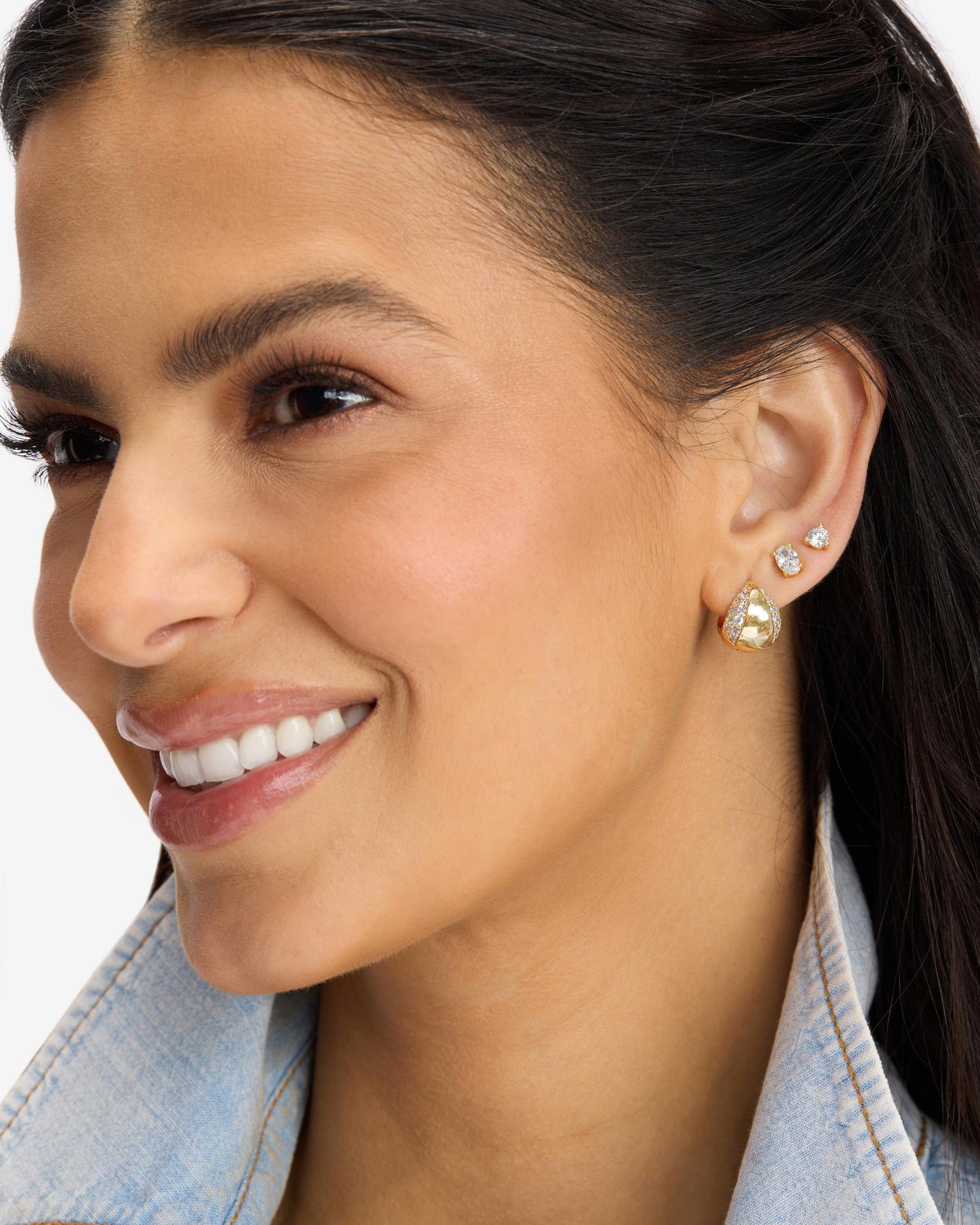Lil Norah Split Pavé Earrings - Gold|White Diamondettes