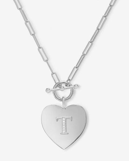 Love Letters Heart Necklace - Silver|White Diamondettes