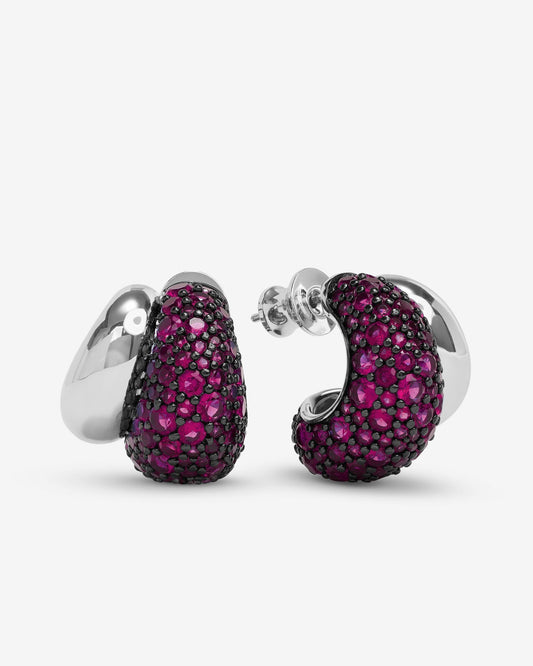 Norah Pavé Double Hoop - Silver|Ruby