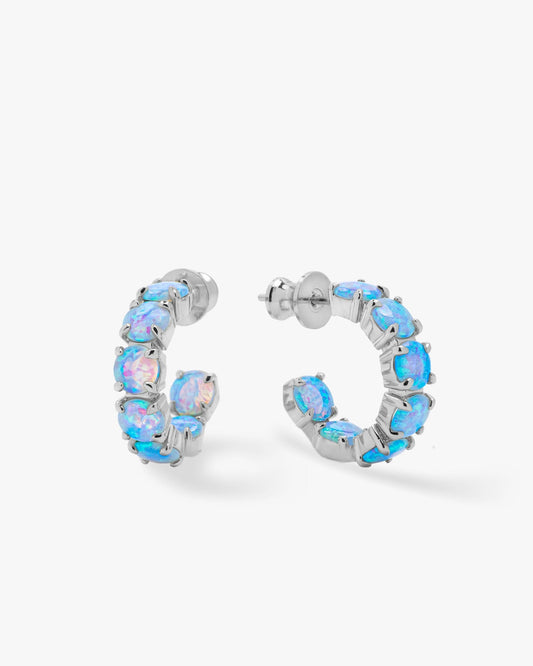 "Oh She Fancy" Hoops .75" - Silver|Blue Opal