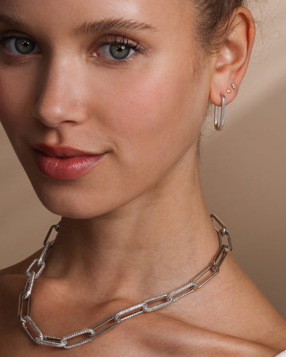 Carrie Chain Huggies - Silver