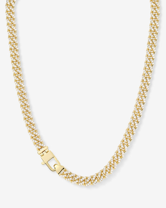 Pavé Julian Cuban Chain Necklace 6.8mm - Gold|White Diamondettes