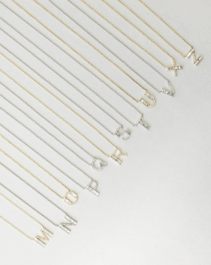Baguette + Pavé Initial Necklace