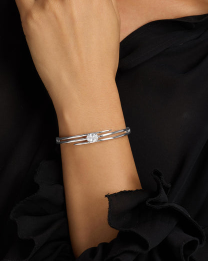 She's on Point Lasso Cuff - Silver|White Diamondettes