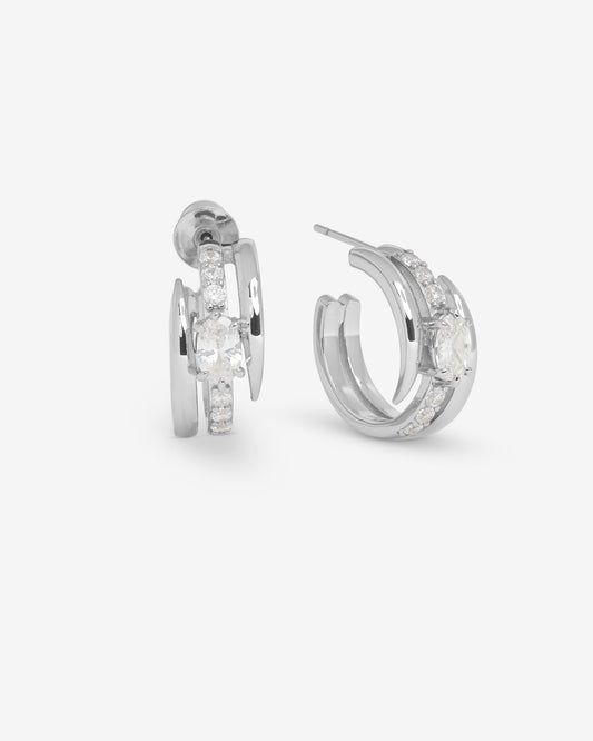 She's on Point Pavé Lasso Huggies - Silver|White Diamondettes