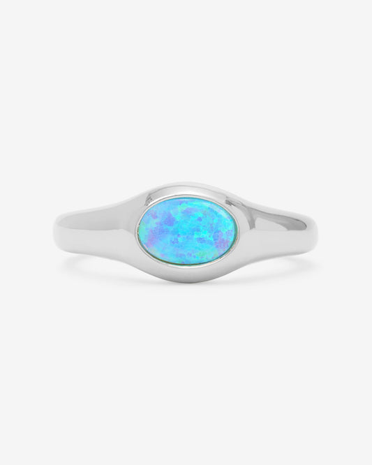 She's a Boss Signet Ring - Silver|Blue Opal