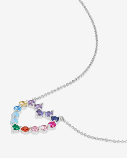 She's an Icon Small Heart Necklace - Silver|Multi Stone