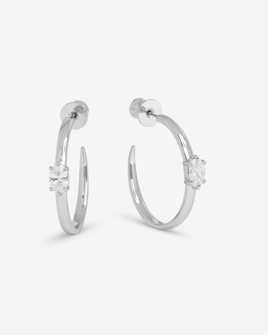 She's on Point Hoops 1" - Silver|White Diamondettes