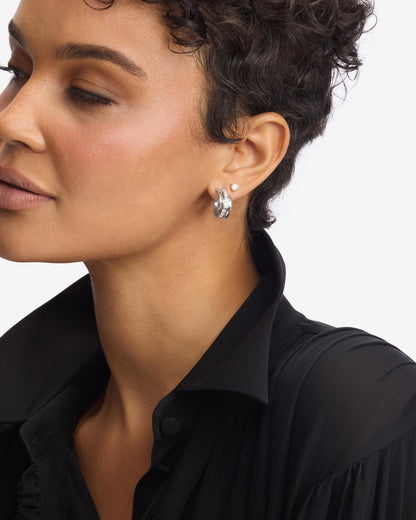 She's on Point Pavé Lasso Huggies - Silver|White Diamondettes