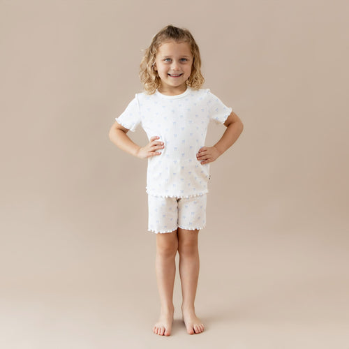 Pointelle Short Sleeve Set in Sweet Blue Bow