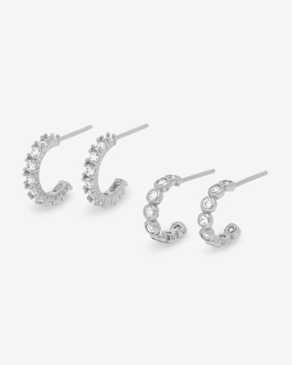 "They're So Cute" Huggie Set - Silver|White Diamondettes