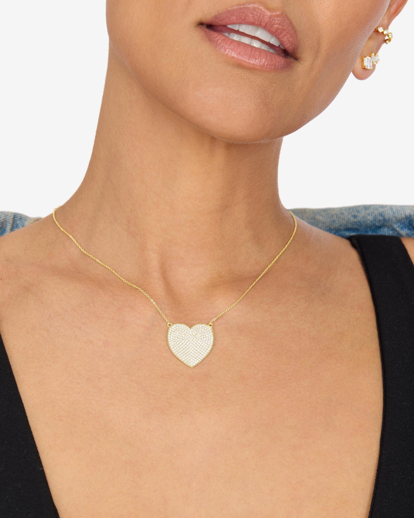 XL You Have My Whole Heart Pavé Necklace - Gold|White Diamondettes