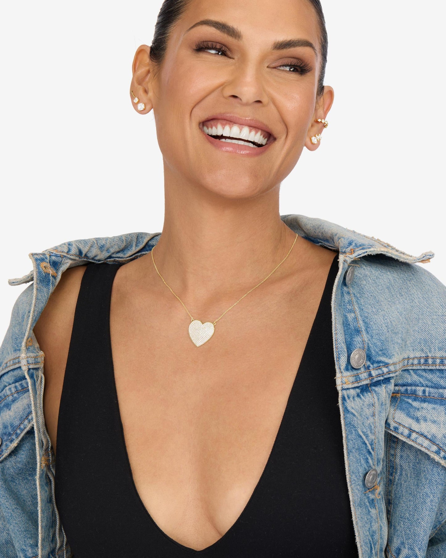 XL You Have My Whole Heart Pavé Necklace - Gold|White Diamondettes