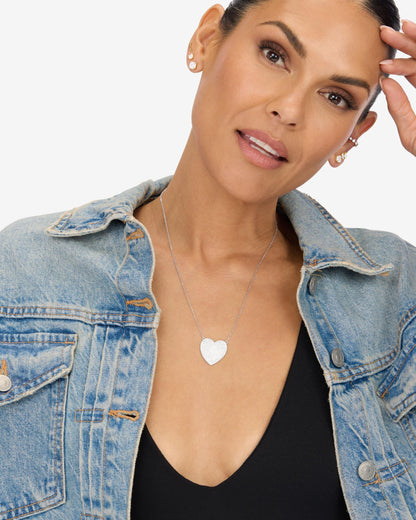 XL You Have My Whole Heart Pavé Necklace - Silver|White Diamondettes