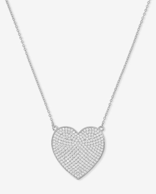 XL You Have My Whole Heart Pavé Necklace - Silver|White Diamondettes