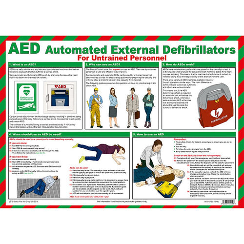 AED for Untrained Personal Guidance Poster  - Laminated A2
